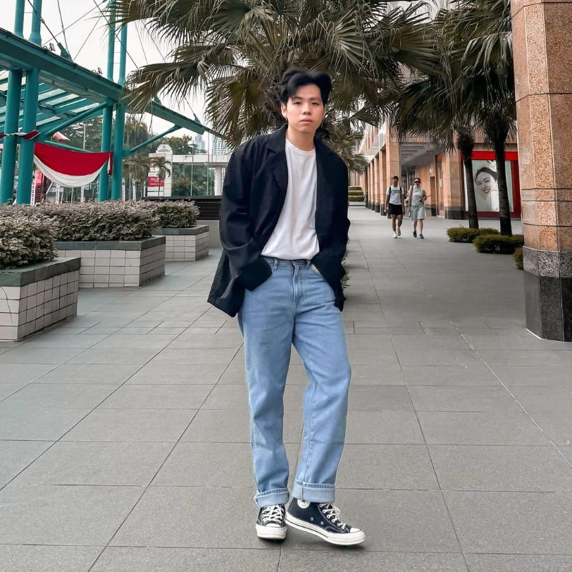Celana Jeans Pria Panjang Baggy Jeans Loose Light Blue Pants Korean Style Celana Jeans PKL
