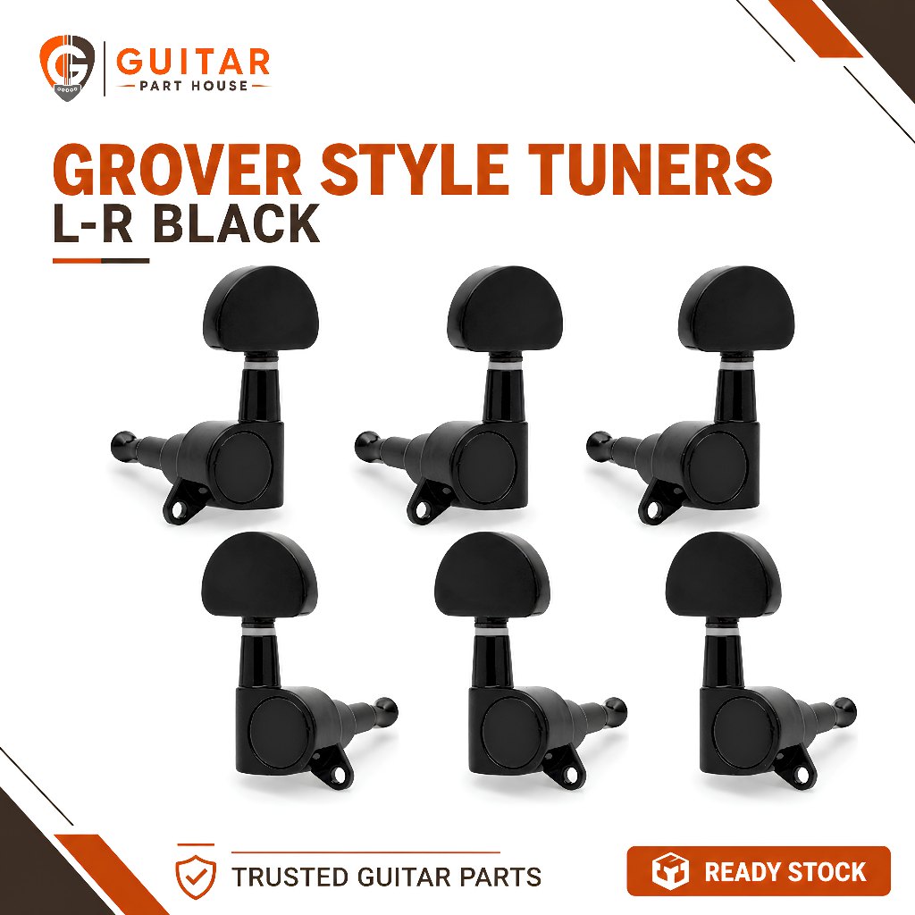 Dryer gitar Grover Style 3R-3L | Tuner Gitar Machine Head Guitar Tuning Peg Grover Style - Black
