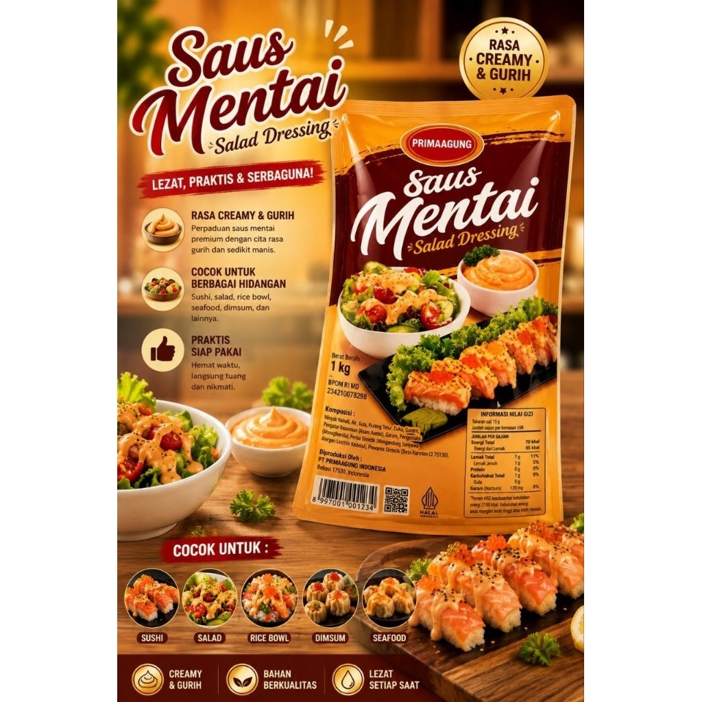 Prima Agung Saus Mentai 1KG Original Premium | Saus Mentai Sushi Jepang Creamy Gurih