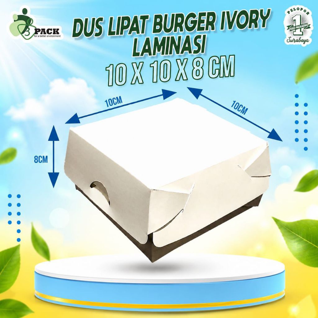 Kemasan Burger Lipat Ivory Laminasi | Box Makanan Fast Food termurah