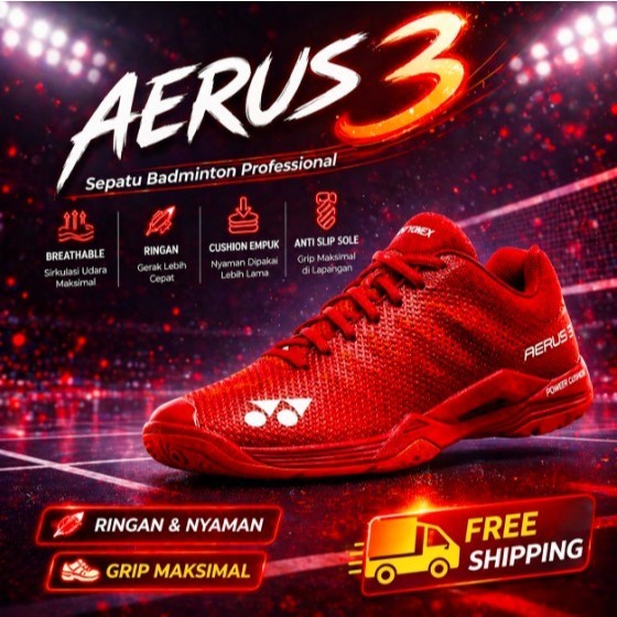 PROMO SPESIAL Sepatu Badminton YONEX AERUS 3 RED Pria Wanita UNISEX Ringan Nyaman Dipakai