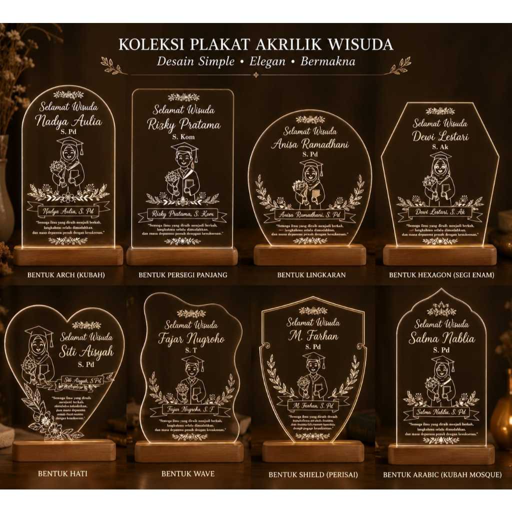 Kado Wisuda Lampu Akrilik Custom Nama | Hadiah Kelulusan Unik | Plakat Acrylic Souvenir Wisuda Premi