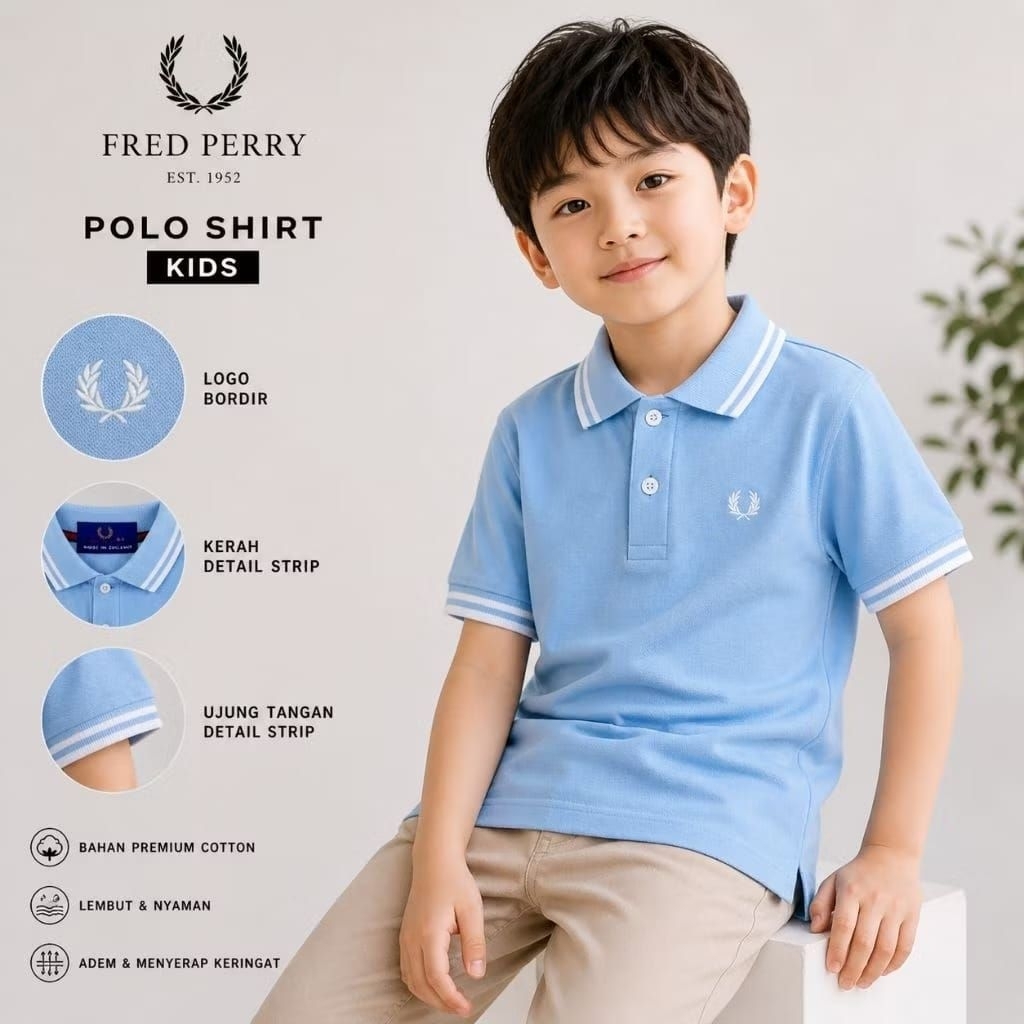 Kaos Kerah Polo Fred Perry Anak-anak Usia 1-12 Tahun/Kaos Polo Anak Laki-laki Lengan Pendek