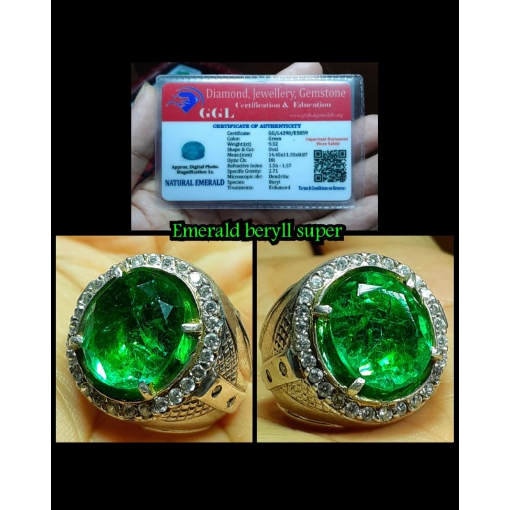 original cincin Jamrud Colombia kristal + ring perak ya