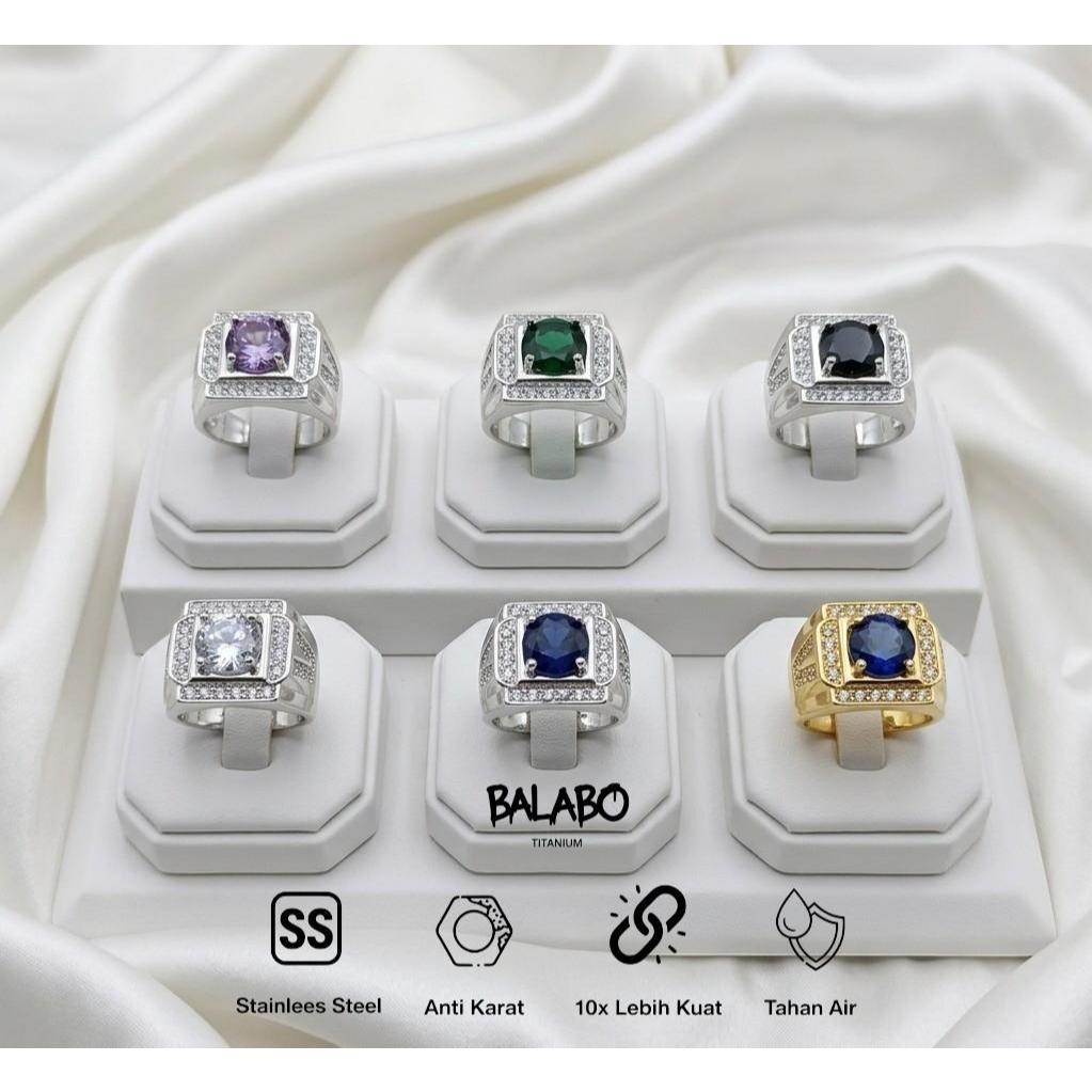 BALABO Cincin Batu Akik Pria Dewasa Titanium Batu Permata | Cincin Maskulin Model Terbaru