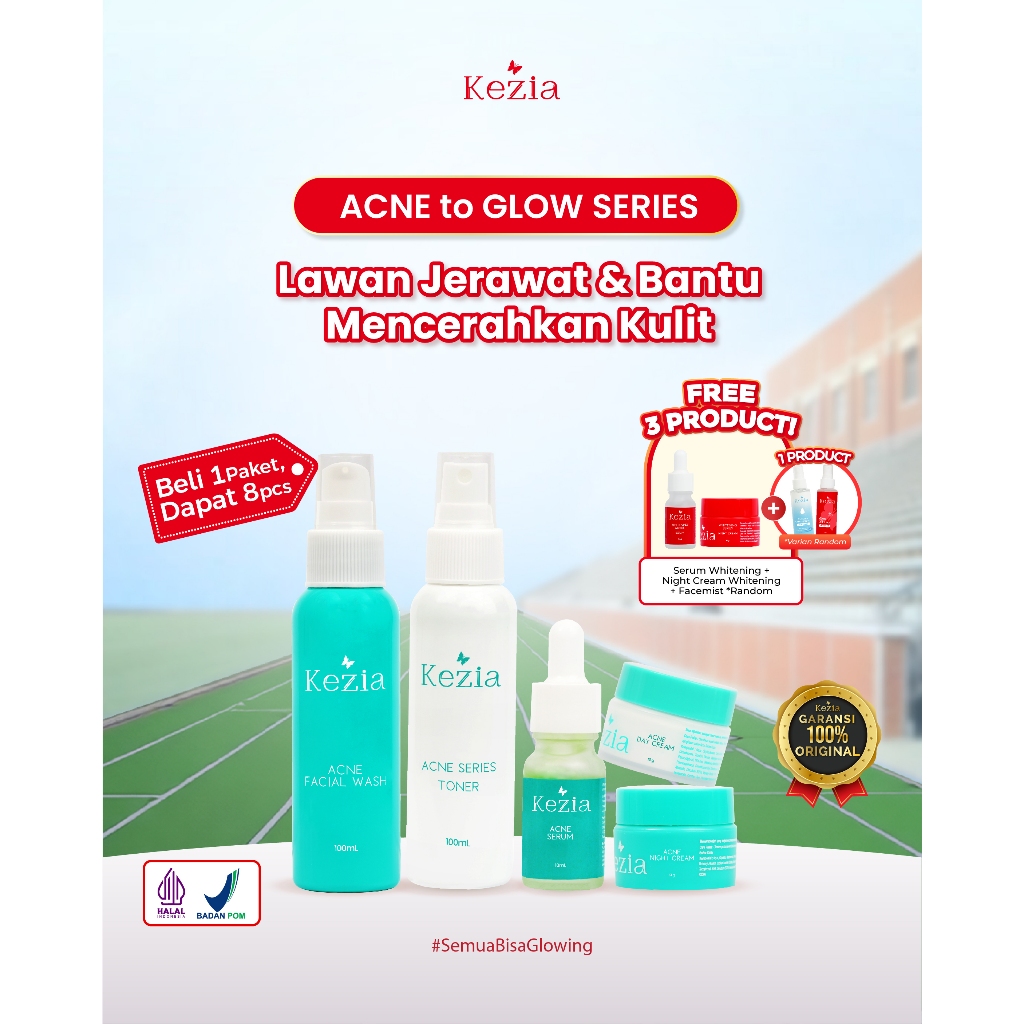 KEZIA Beauty - Paket ACNE TO GLOW (FREE 1 FACEMIST RANDOM+ 1 NC&SR WHITENING)