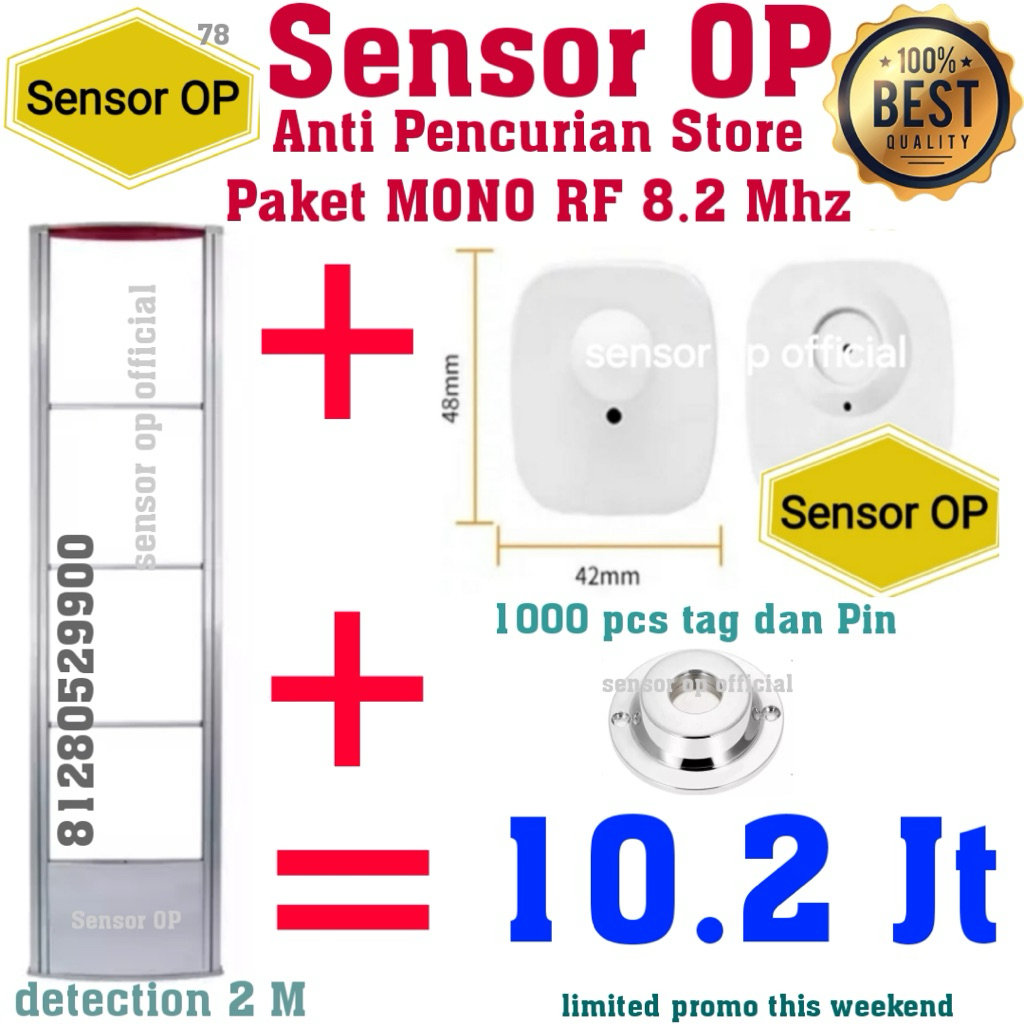 Sensor OP Alarm [TERLARIS] Paket Butik MONO RF, 1000pcs bonus pin & pelepas, Anti maling Toko baju
