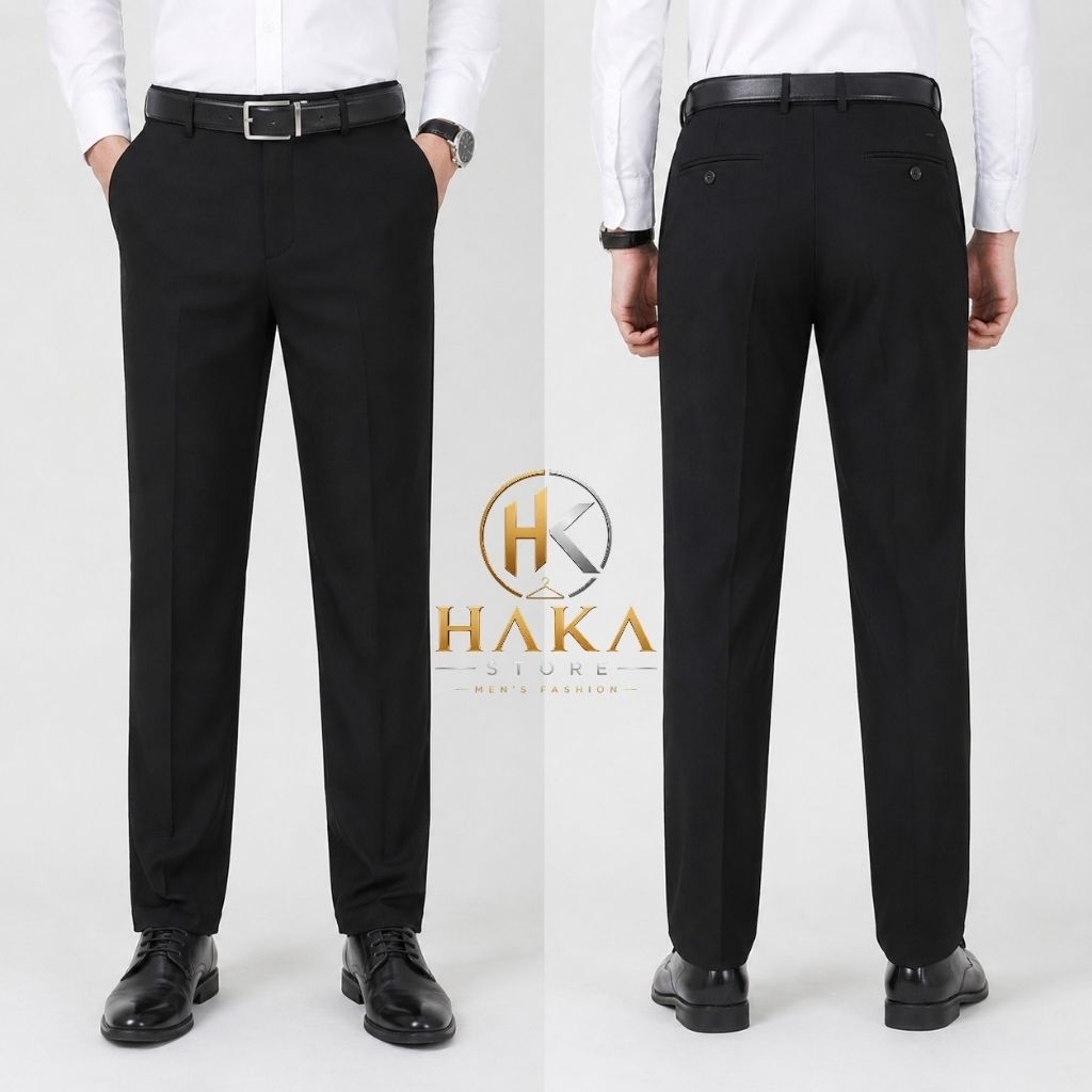 CELANA FORMAL PRIA JUMBO SIZE 39-44 BAHAN DASAR ORIGINAL JCC HITAM REGULER FIT STANDAR