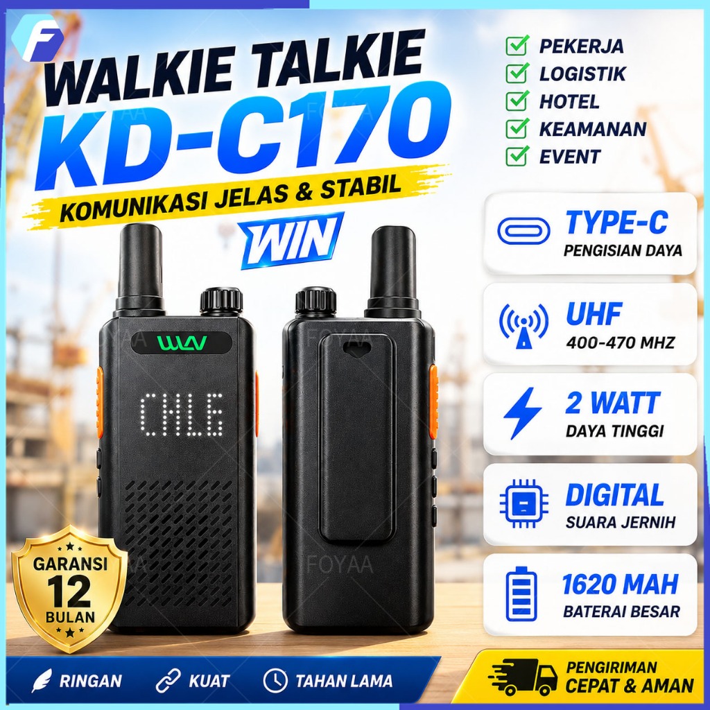 [COD] HT WLN KD-C170 Walkie Talkie UHF 400-470MHz Slim Portable Handy Talky Jarak 10KM Waterproof Tw