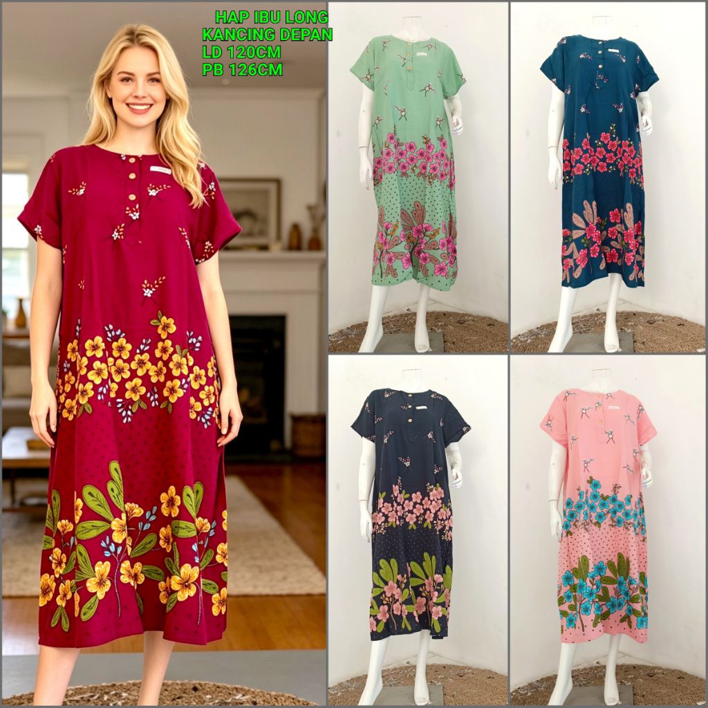 Daster ibu jumbo HAP busui friendly/longdress lengan pendek