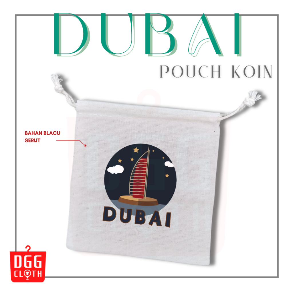 DGGCloth Pouch Koin Souvenir Dubai Dompet Koin Oleh Oleh Saudi Arabia Bahan Blacu Tali Serut Type 3