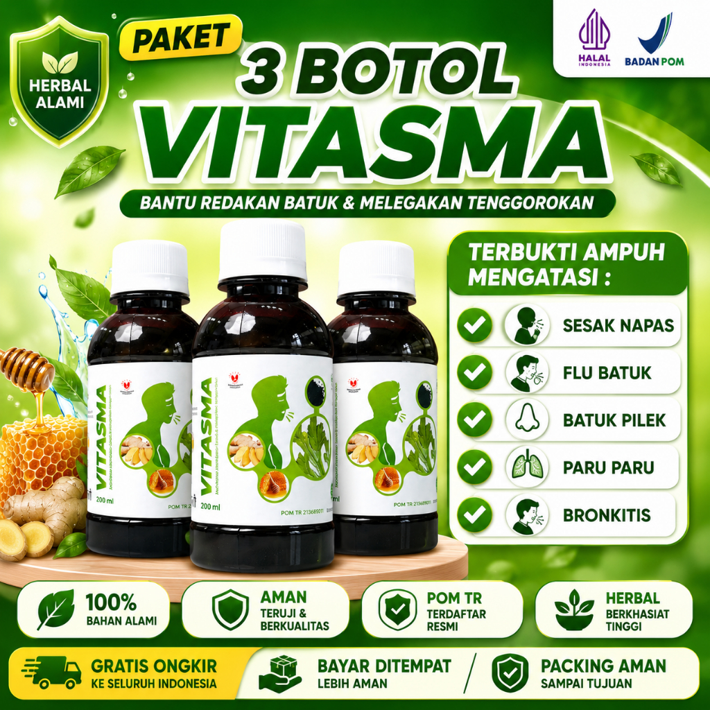 Paket 3 Botol Madu Vitasma / Obat Asma Paru Paru Sesak Nafas Original