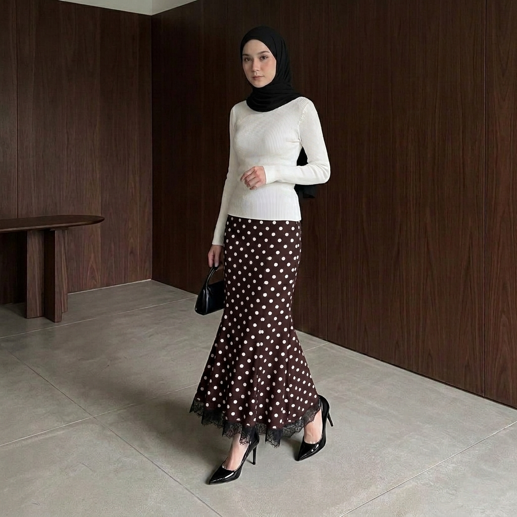 VICTORIAN POLKA Rok Renda Span Duyung Motif Polkadot Renda Premium LACE FLARE  - Rok Wanita Formal E