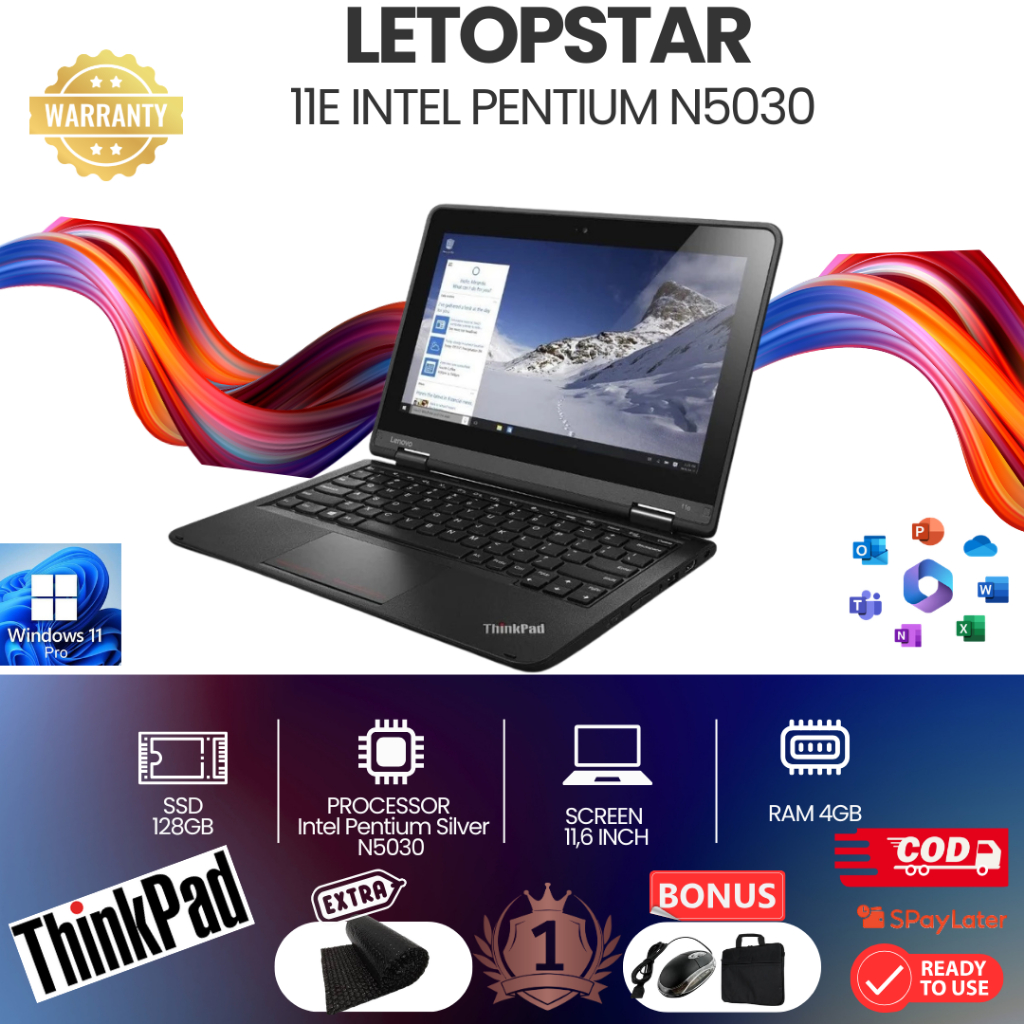 LAPTOP LENOVO THINKPAD 11E INTEL PENTIUM N5030 LAPTOP 11INCH RAM 8GB/512GB SSD FREE Mouse & Tas