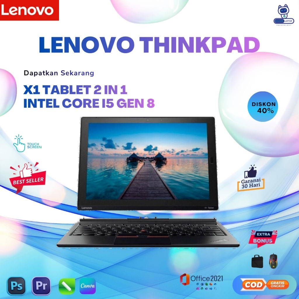 Laptop Lenovo Thinkpad x1 tablet 2IN 1 Intel core i5 Gen 8 touchscreen RAM 8GB SSD 256GB