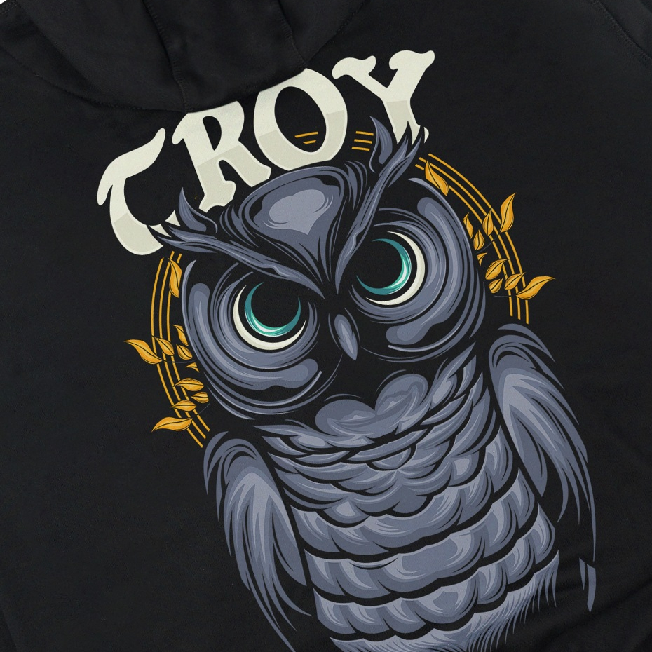 TROY COMPANY Hoodie Black Bubo Little Owl - Hoodie Pria Hitam KHD 2362