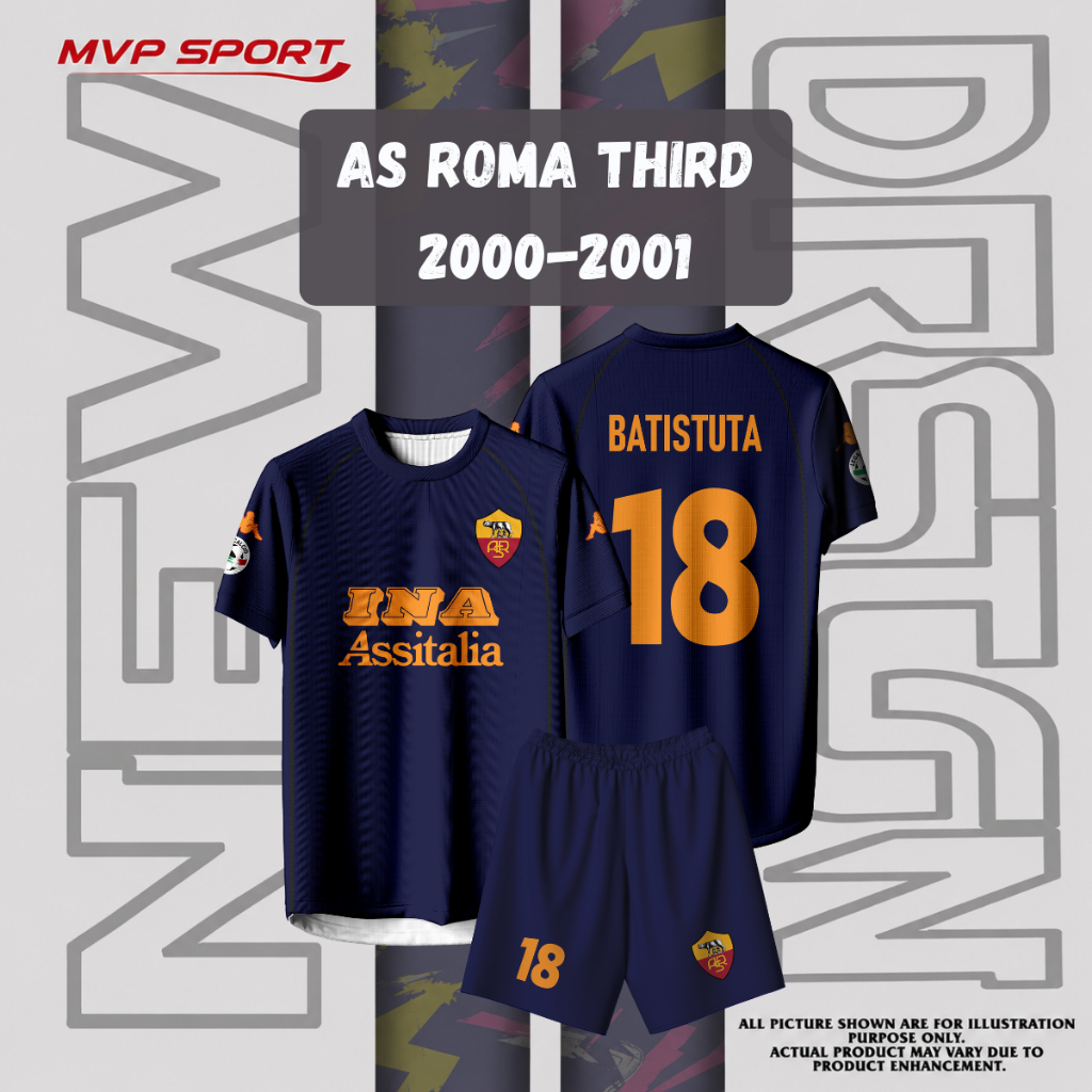 Jersey Bola AS ROMA THIRD 2000-2001 Free custom nama dan nomor untuk dewasa dan anak anak Full Print