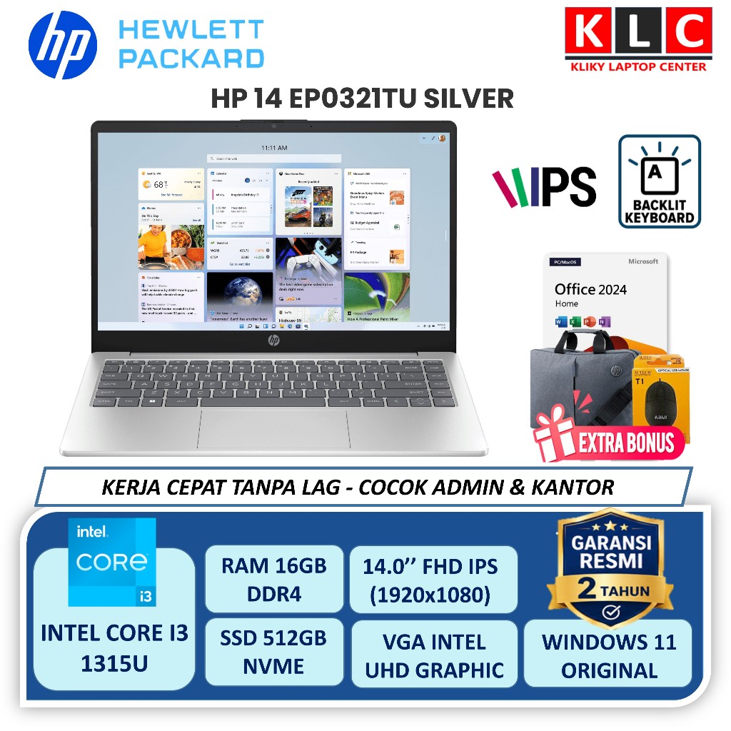 Laptop HP Intel Core I3 1315U Ram 16GB SSD 512GB 14 FHD IPS Windows 11 Garansi Resmi