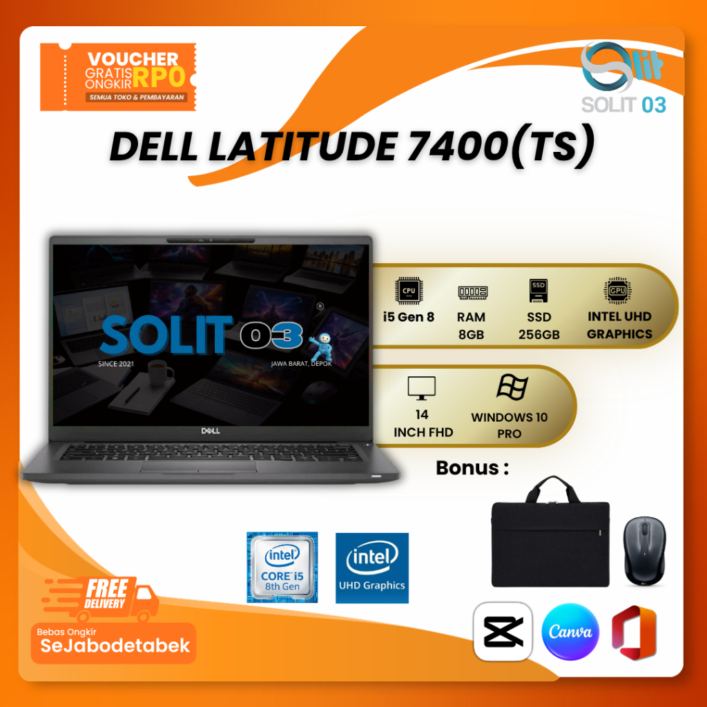 Dell Latitude 7400 2-in-1 Core i5 Gen 8 RAM 8GB SSD 256GB Touchscreen Laptop Second Bergaransi