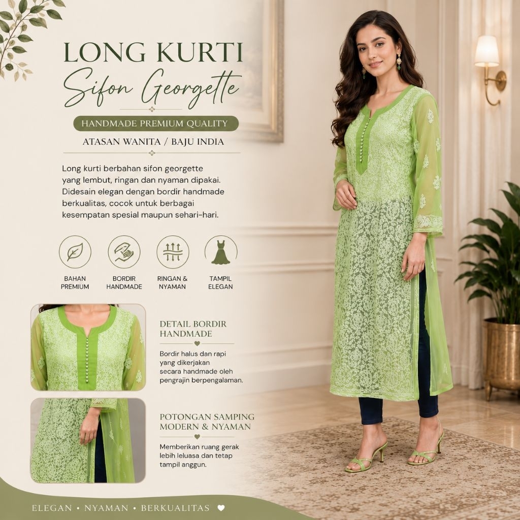 Long kurti sifon georgette handmade /atasan wanita/baju india