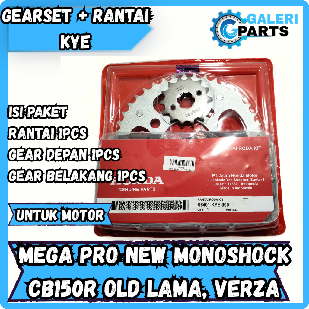 ORIGINAL GEAR SET GIR DEPAN BELAKANG PLUS RANTAI HONDA KYE MEGAPRO NEW MONO CBR 150 R OLD LAMA VERZA