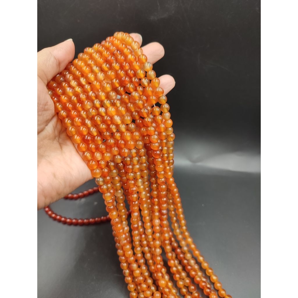 Rencengan Manik Bead Batu Alam Cornelian 6MM Asli 0773