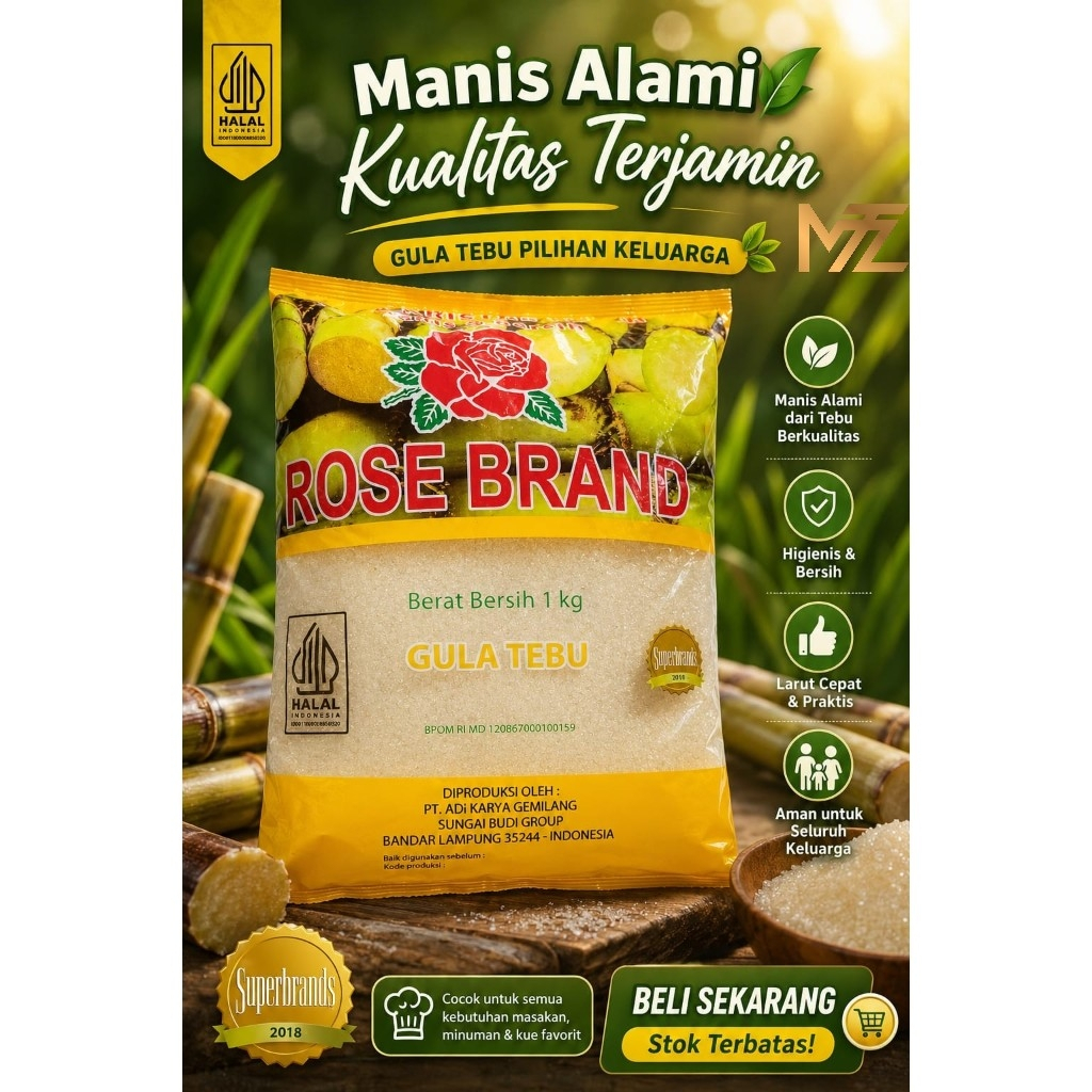 MUMTAAZZTORE ROSE BRAND GULA PASIR KRISTAL KTRK KUNING PUTIH MANIS DAN BERSIH GULA TEBU 1000GR 1KG G