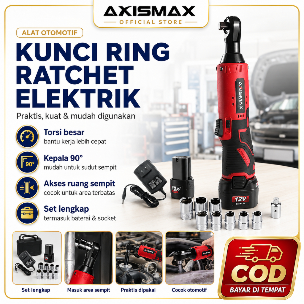 COD Kunci Angin Ratchet 3/8 Inch Pneumatik Air Ratchet Wrench Torsi Besar 90Nm Kunci Sok Kompresor U