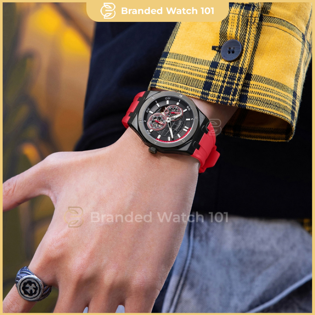 ORIGINAL Jam Tangan Pria Mark Fairwhale 6460 Matic Skeleton Jam Pria Automatic Rubber Strap