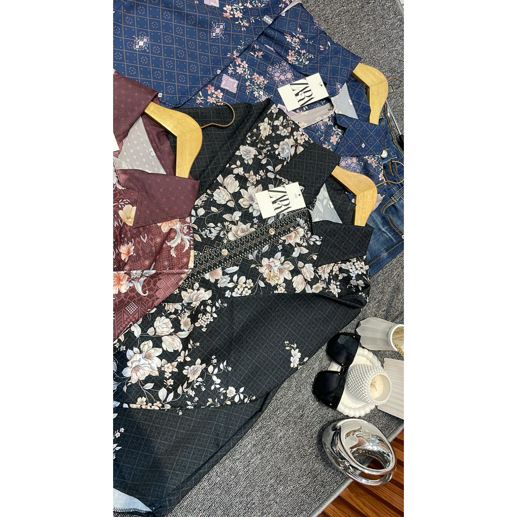 PNC| Atasan Kemeja ZARA Rayon/Silk/Blouse/Tunik Premium Wanita Kekinian Aesthetic motif | Garis-Gari