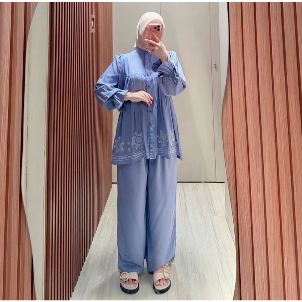 One Set Bianca Jumbo – Atasan Bordir & Kulot Rayon Premium
