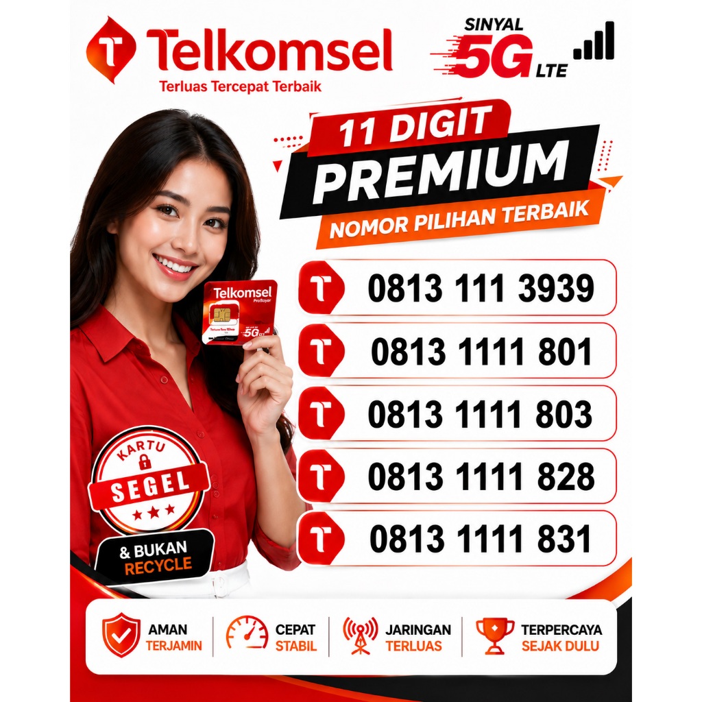 Nomor Cantik Telkomsel Kartu Perdana Segel 11 Digit Seri 1111