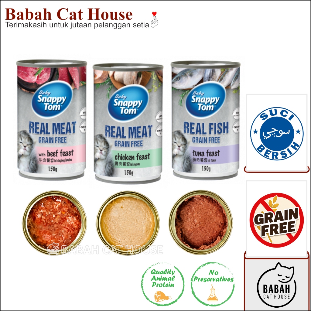 BABY SNAPPY TOM Kaleng Makanan Kitten Anak Kucing Wet Food Basah Murah Cat Food Grain Free 150gr Bay