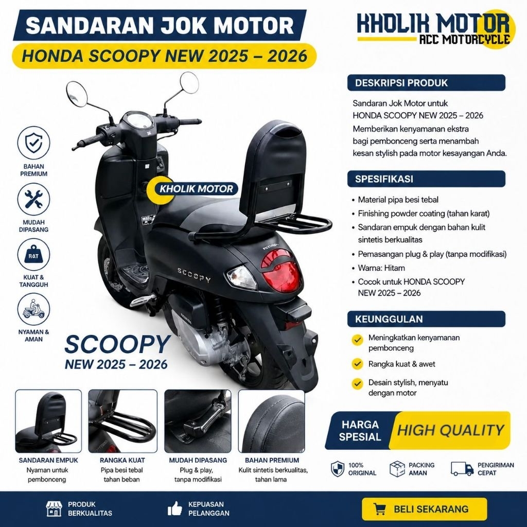 Sandaran jok belakang motor Scoopy 2025 jok sandaran belakang Scoopy terbaru 2025