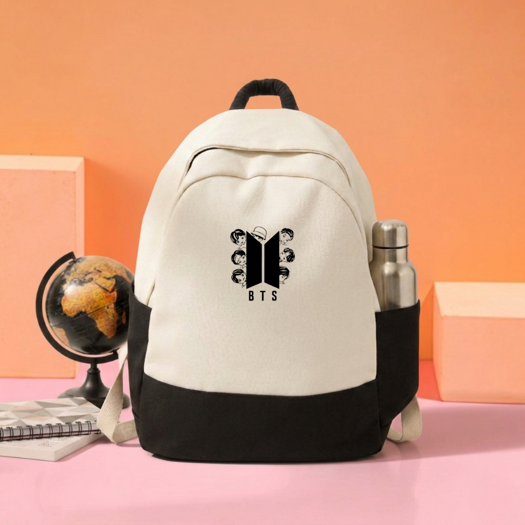 Weego - CAN 002 - Z109 - Tas Ransel Anak Sekolah Karakter BTS 21 Army Backpack Lucu Ringan Krem Hita