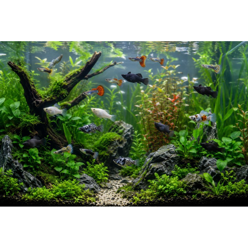 Hiasan Aquarium Paket ikan Aquascape Sepasang Molly dan guppy Mix