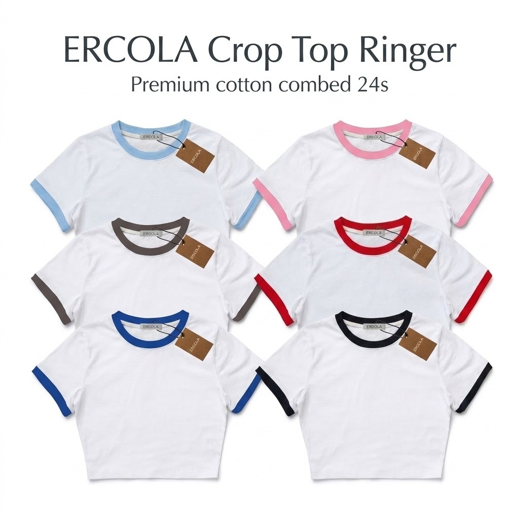 Ercola - Crop Top Tee Ringer / Kaos Crop Top Ringer Polos Cotton Combed 24s
