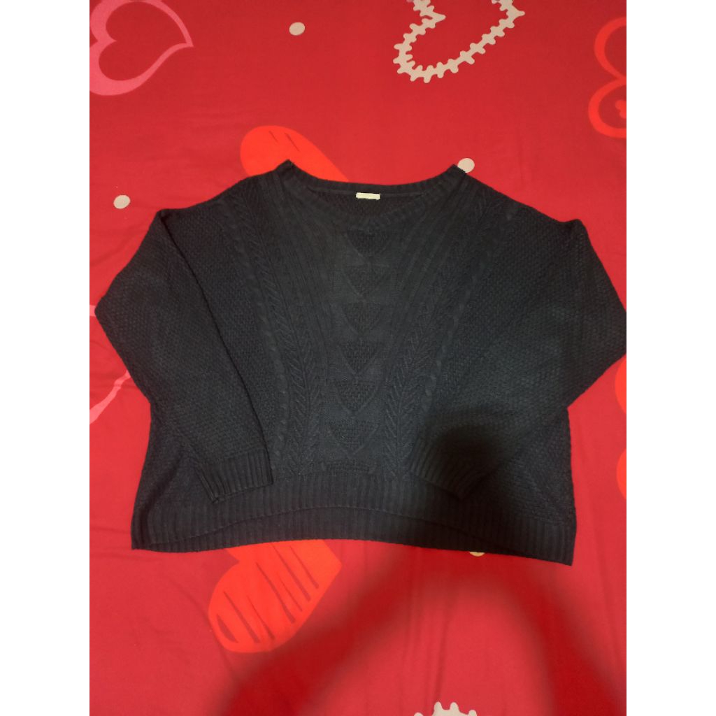 Sweater Rajut Knit Cable Navy Oversize Wanita Lengan Panjang