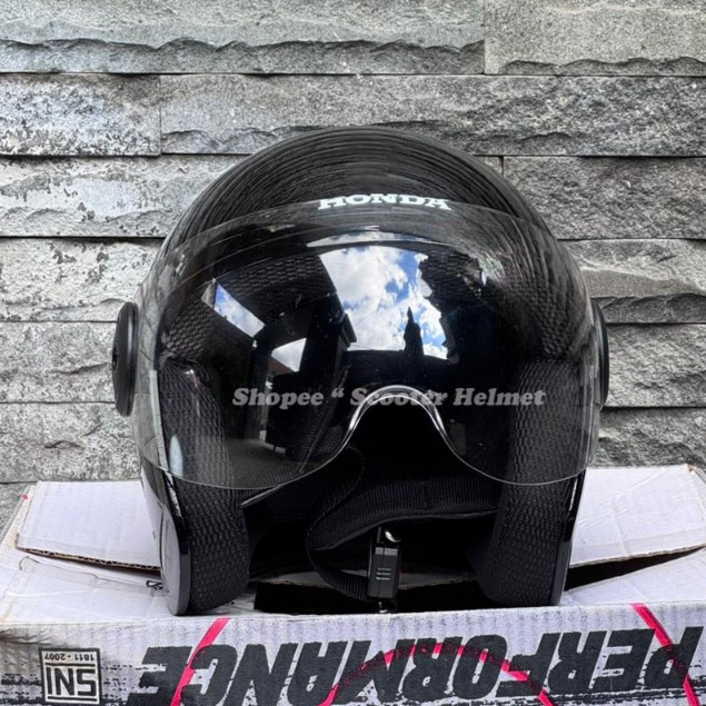 Helm Bogo Retro Honda Pilot + Kaca Visor Bening