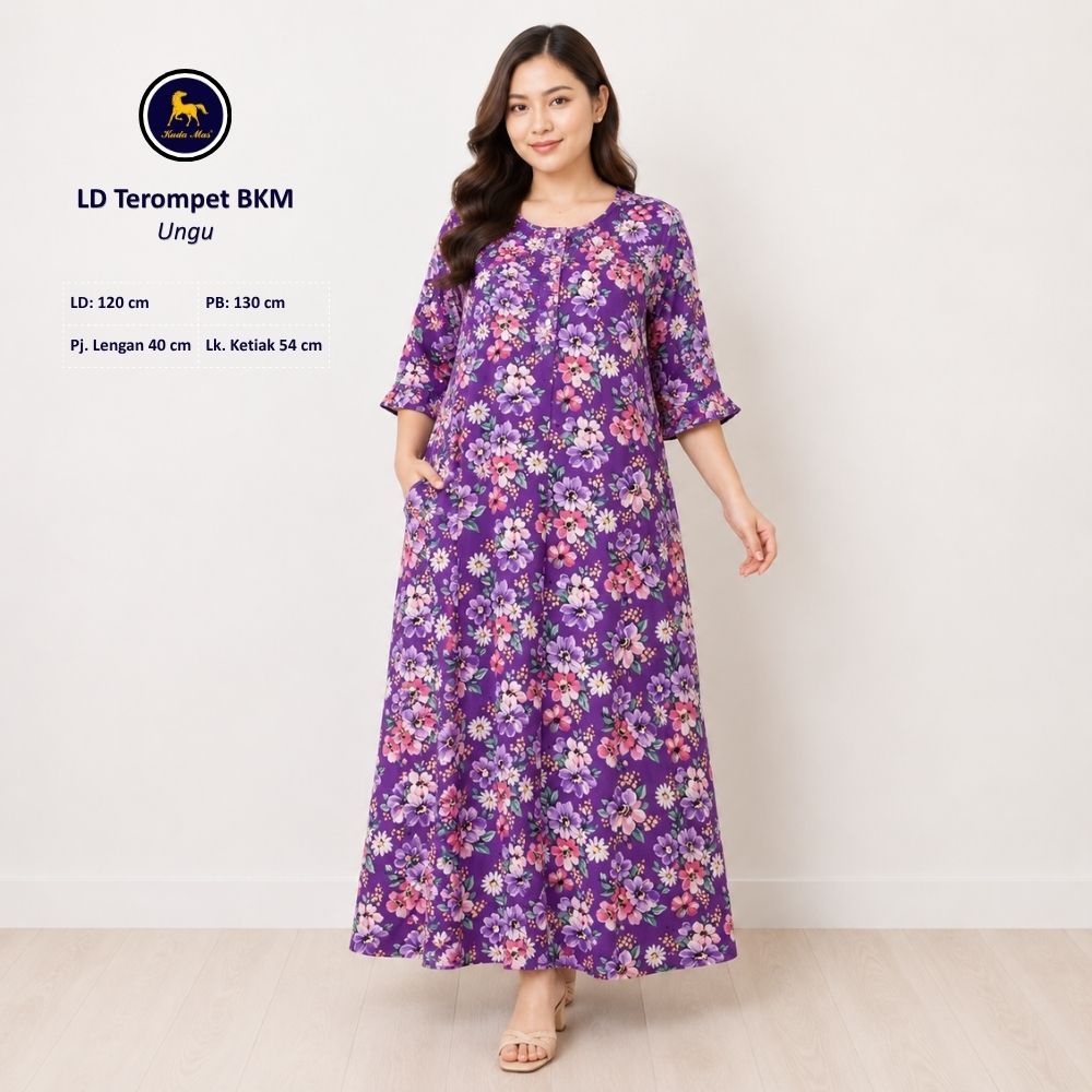 Batik Kuda Mas Longdress TEROMPET | Daster Panjang Semata Kaki Lengan 3/4 3 Kancing Depan Busui