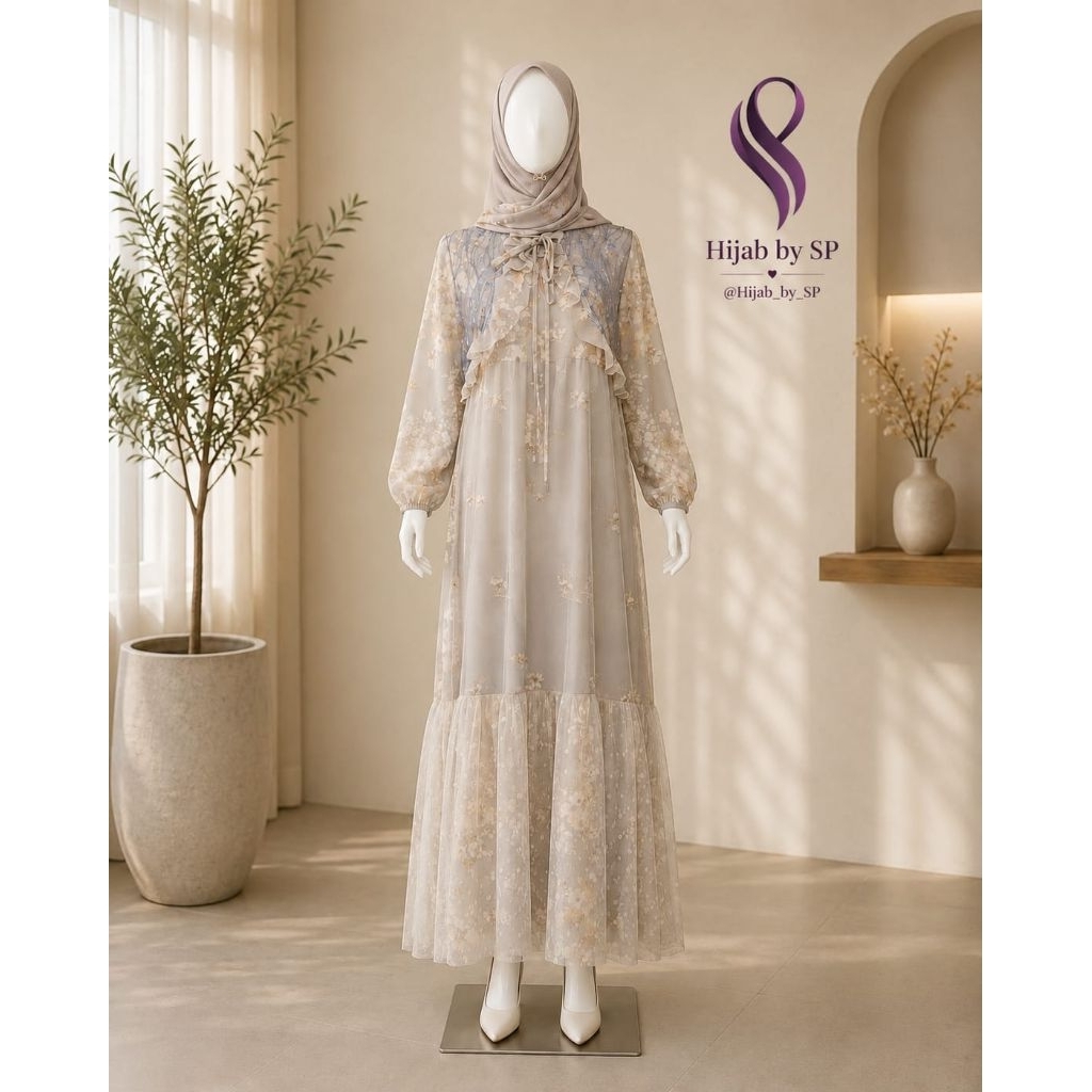 Gamis / Dress Rembulan / Brukat Renda Princes warna Sky Blue