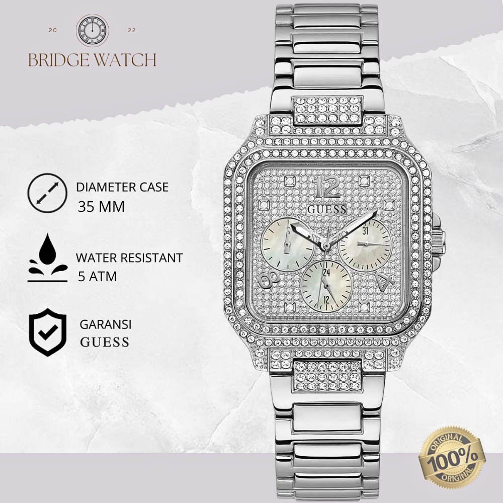 Jam Tangan Wanita Guess GW0472L1 Deco Chronograph Silver Dial Stainless Steel Strap Rantai Mewah Ele