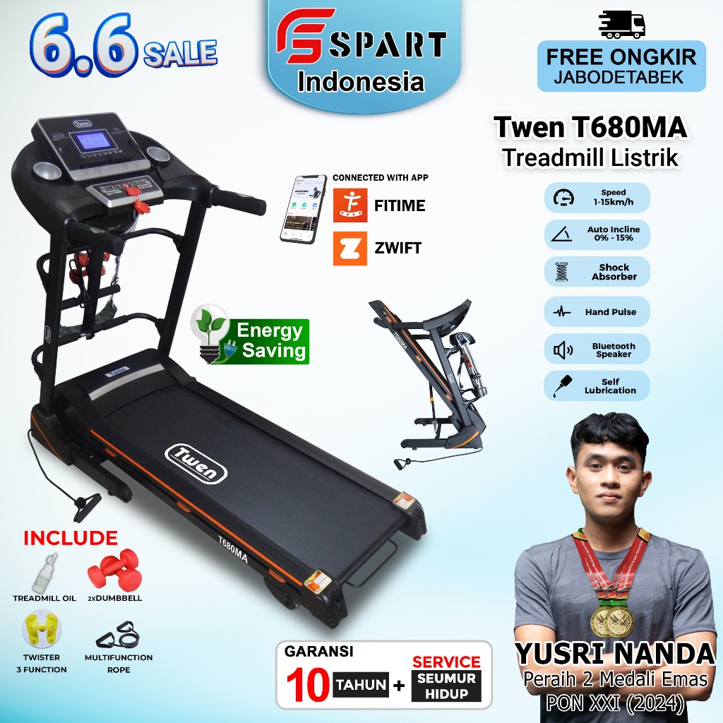 TWEN T680MA Treadmill Elektrik Treadmill Listrik Treadmill Multifungsi Treadmill Murah Treadmil