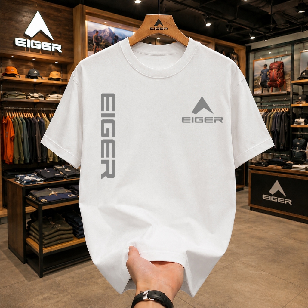 EIGER Kaos Oversize Pria Outdoor Streetwear Premium Cotton Putih Cowok Kekinian