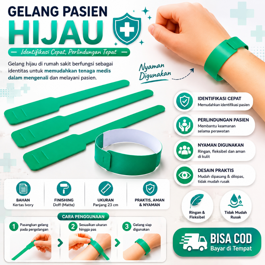 Gelang Pasien Dewasa Polos - Gelang Identitas Pasien - Gelang Pasien Hijau