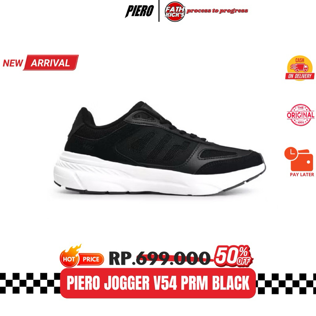 Sepatu PIERO Original - JOGGER V54 PRM BLACK WHITE DARK GREY PIE210000083