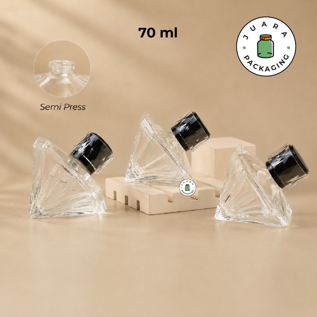 Botol Parfum Spray Kaca 70ml Bentuk Diamond Berlian Unik – Botol Kaca Tebal Spray Semi Press Tutup A