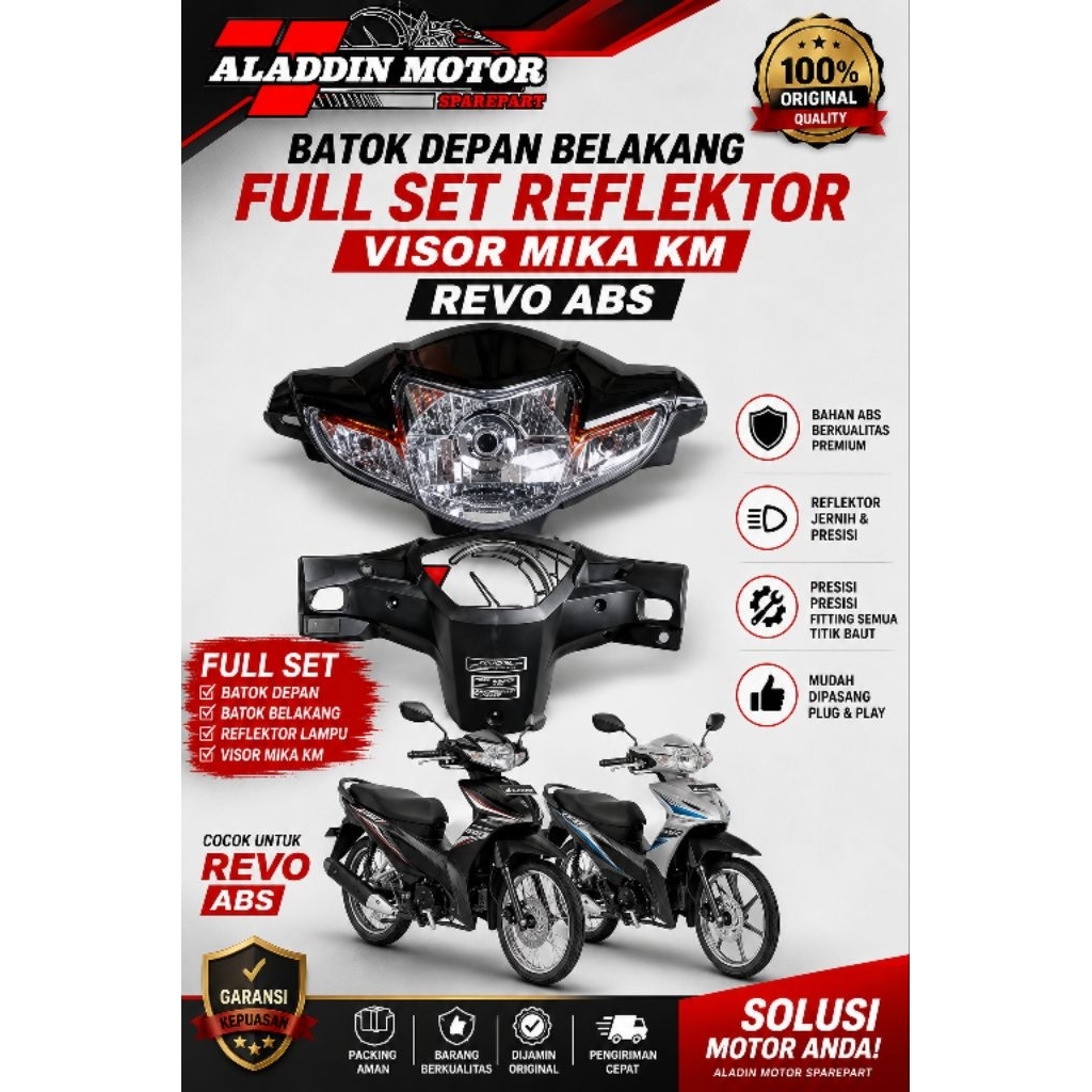 Batok kepala depan belakang set Reflektor visor Revo absolut 110 Revo fit karbu 2009-2010-2011-2012
