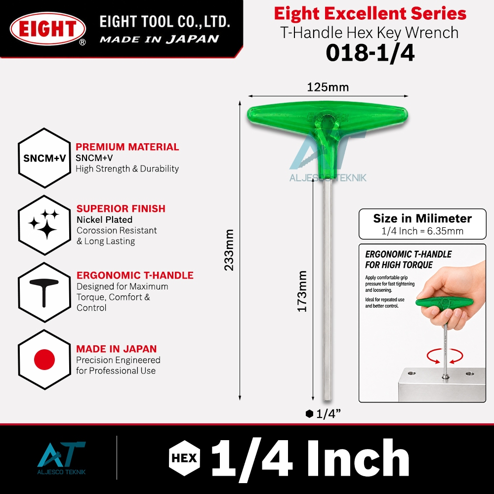 EIGHT 018-1/4 KUNCI L GAGANG T 1/4 INCH – PLASTIC T-HANDLE HEX KEY WRENCH MADE IN JAPAN
