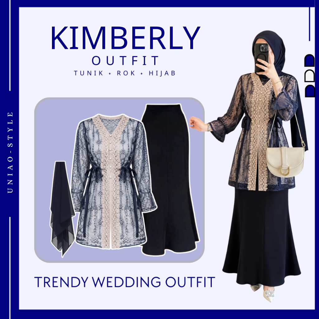 Kimberly Outfit Set Remaja Setelan Lebaran (Outer Tunik + Rok + Hijab) One Set Ootd Lebaran Muslim -